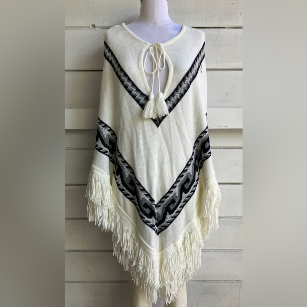Free People White Fringe Poncho